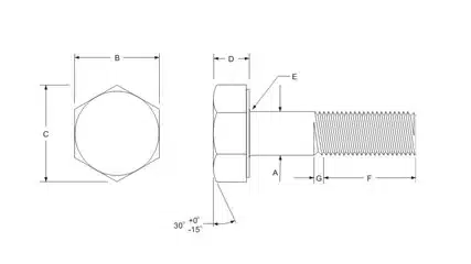 Monel K500 Heavy Hex Structural Bolt Dimension