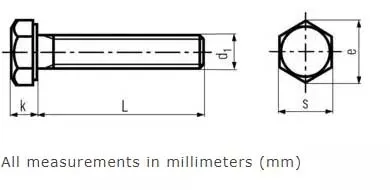 Hex Head Machine Bolts Din 933 Drawing