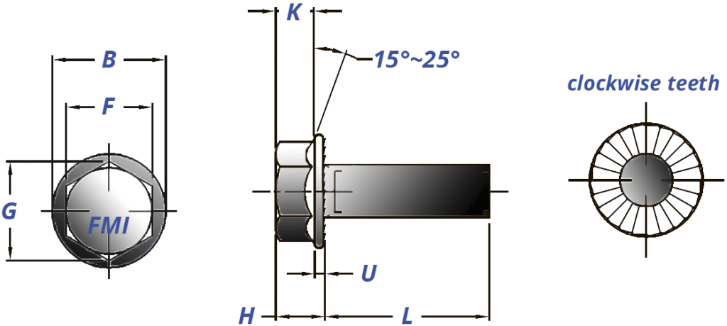 Serrated Hex Flange Bolt Full Thread Drawing