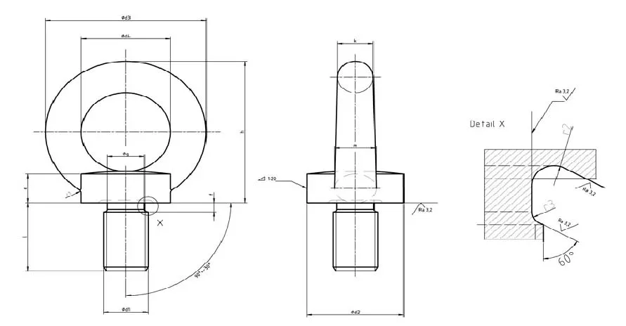 Shoulder Eye Bolts Dimensions
