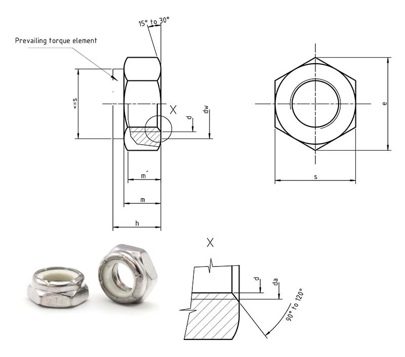 DIN 985 Nylock Jam Nuts Dimensions